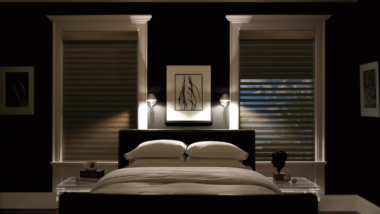 Bed with two windows on either side with window on right 80% open
